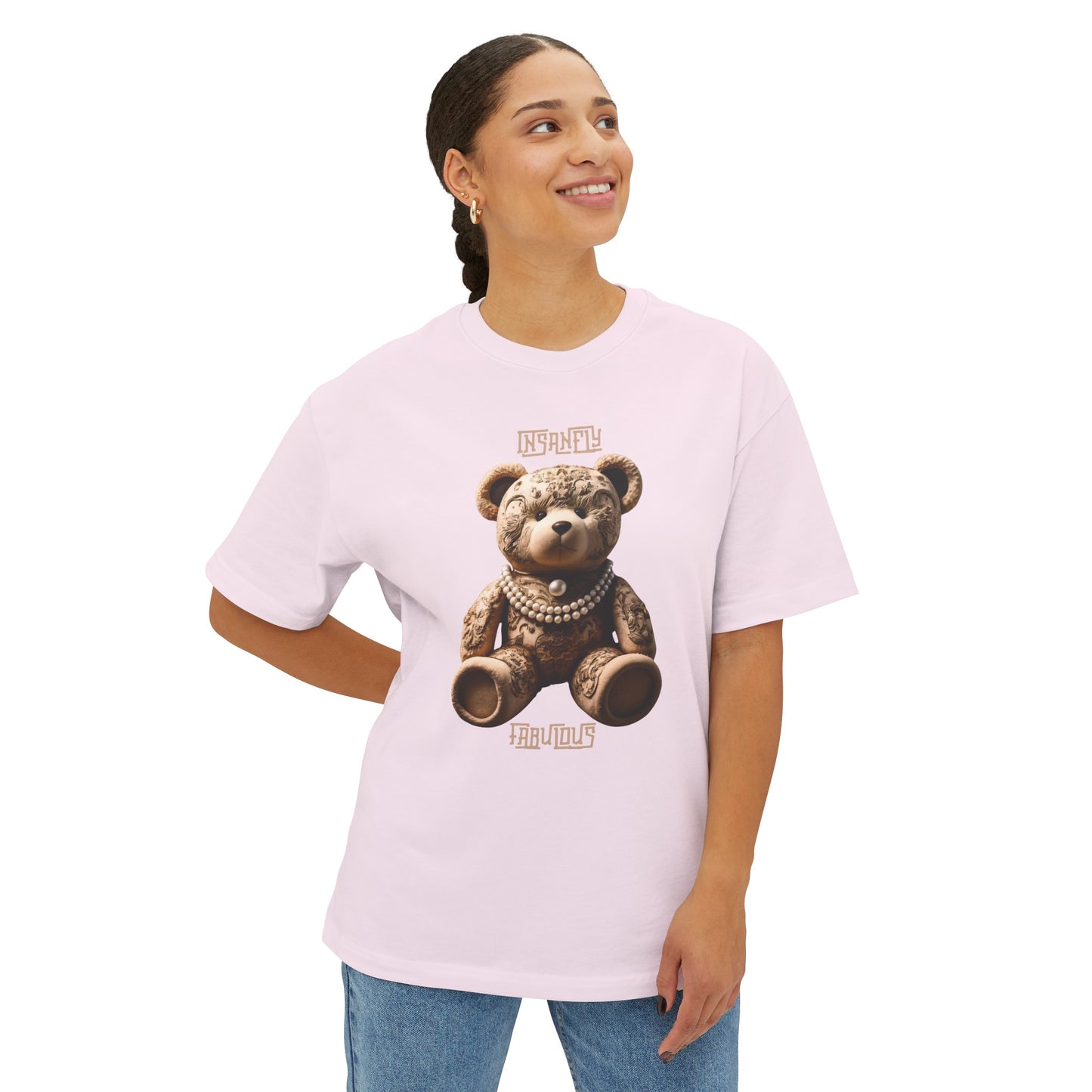 Insanely Fabulous Elegance: Oversized Boxy Tee with Sophisticated Teddy Design